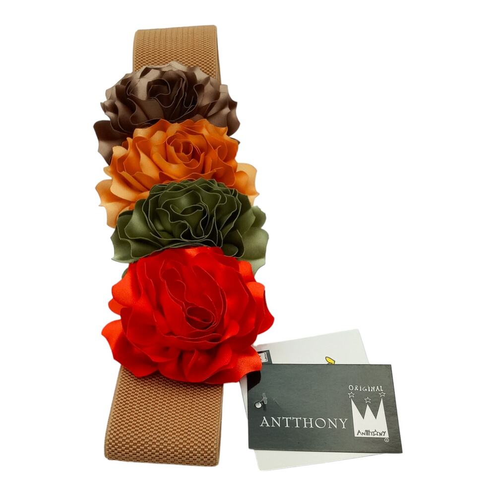 Antthony Originals Satin Multi-Floral Elastic Belt Size Small New (NWT)